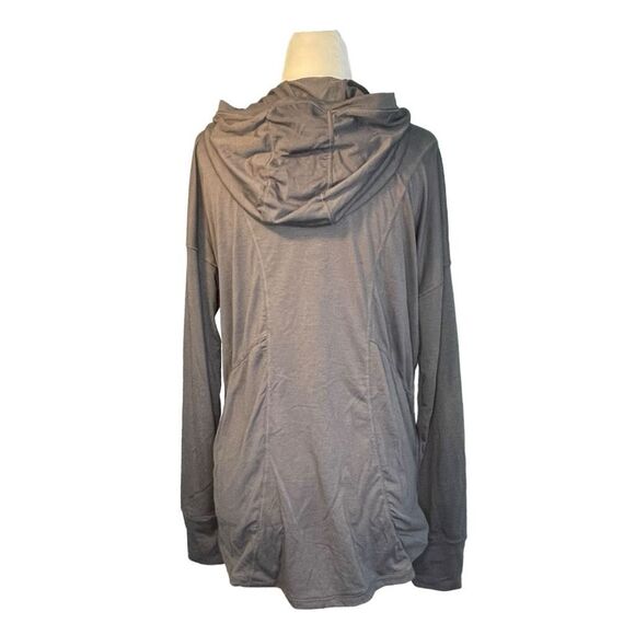 90 Degree by Reflex Funnel Neck Hooded Tee Castlerock Gray Long Sleeve Athletic - Picture 3 of 9